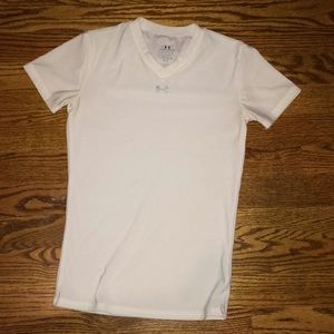 Youth white V-neck under armour T-shirt base layer